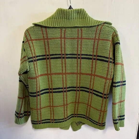 Green Plaid Button-Front Knit Cardigan - Picture 5 of 7